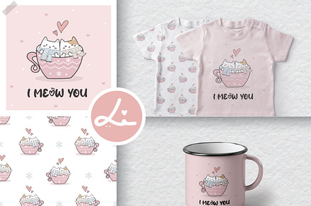 Seamless pattern with cute cat