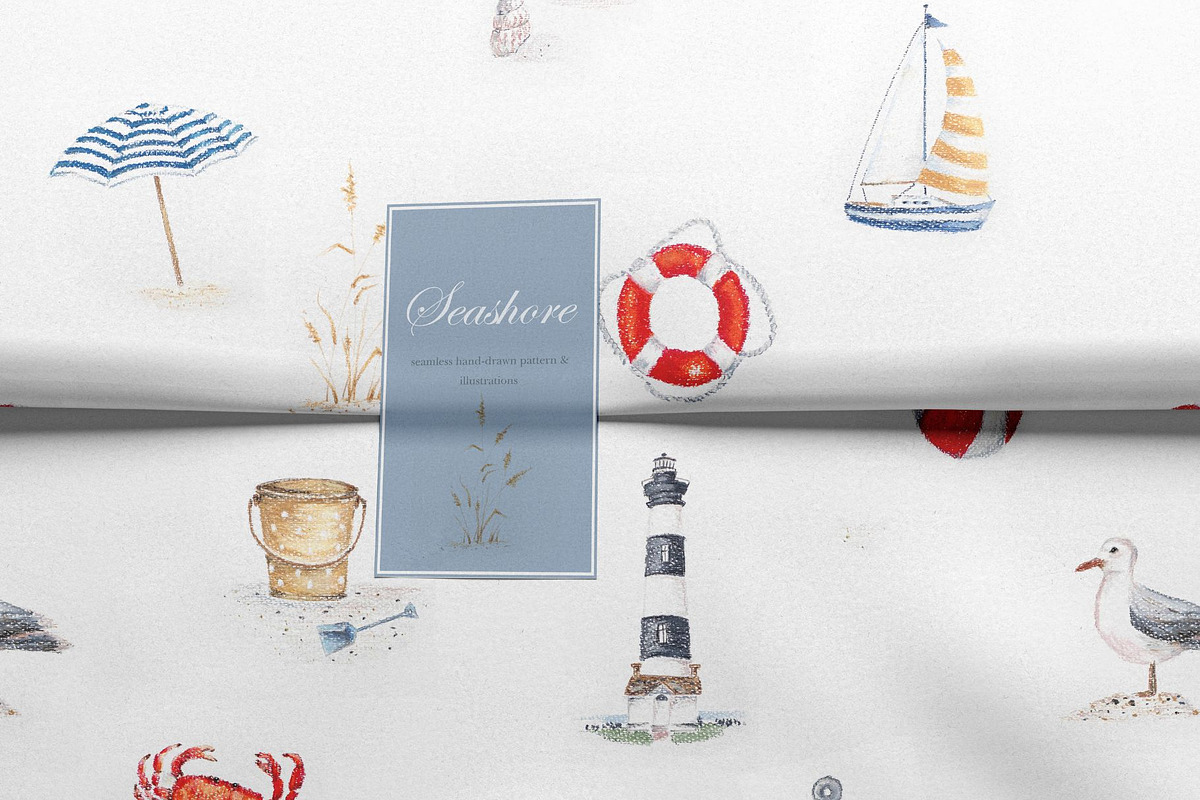 Seashore Pattern & Illustrations, a Pattern Graphic by MouseGrey (Photo 3 of 8)
