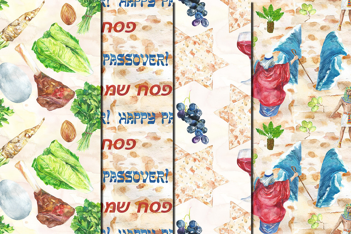 Watercolor Happy Passover patterns, a Pattern Graphic by DollyPotterson (Photo 4 of 5)