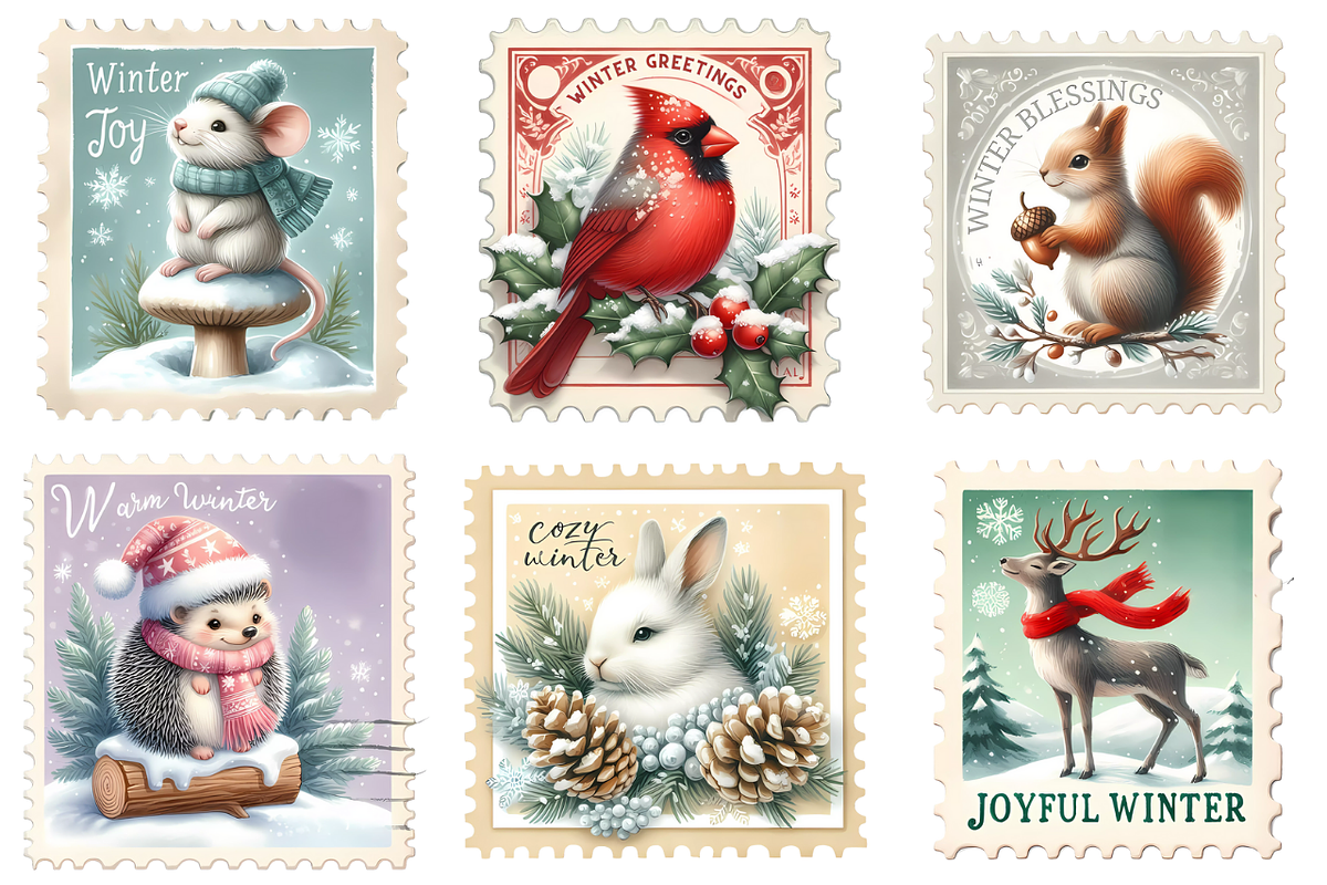 Winter postage stamps, a Seasonal Illustration by AnetArtStore (Photo 3 of 7)