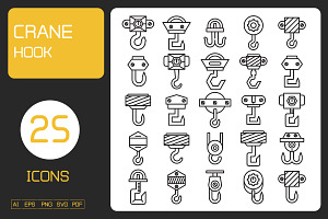 Industrial Crane Hook Line Icons