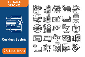 25 Cashless Society Line Icons, an Icon by Pexelpy