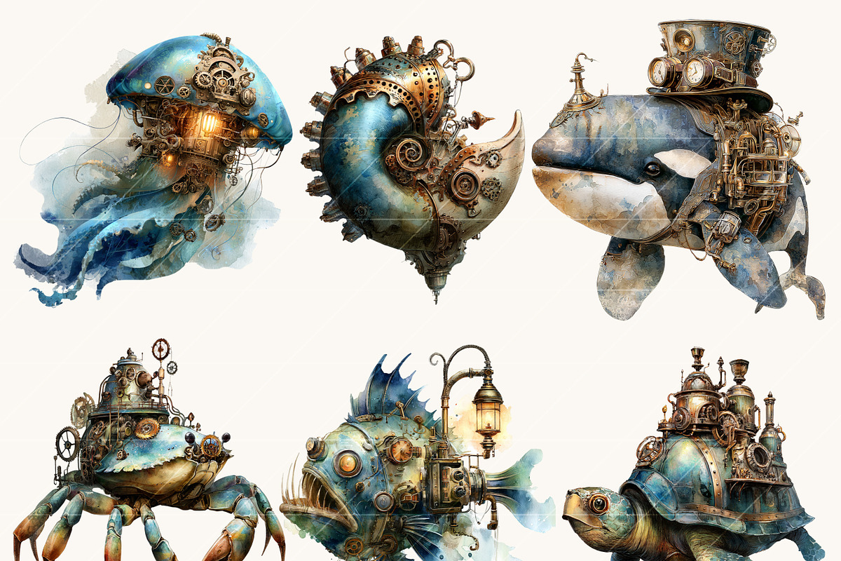 Underwater Sea Steampunk Animals, an Animal Illustration by Design Scotch (Photo 2 of 10)