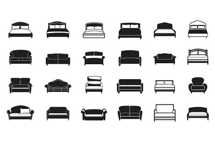 Bed and sofa icons set. Bedroom and, an Object Illustration by Valerie Bodnar