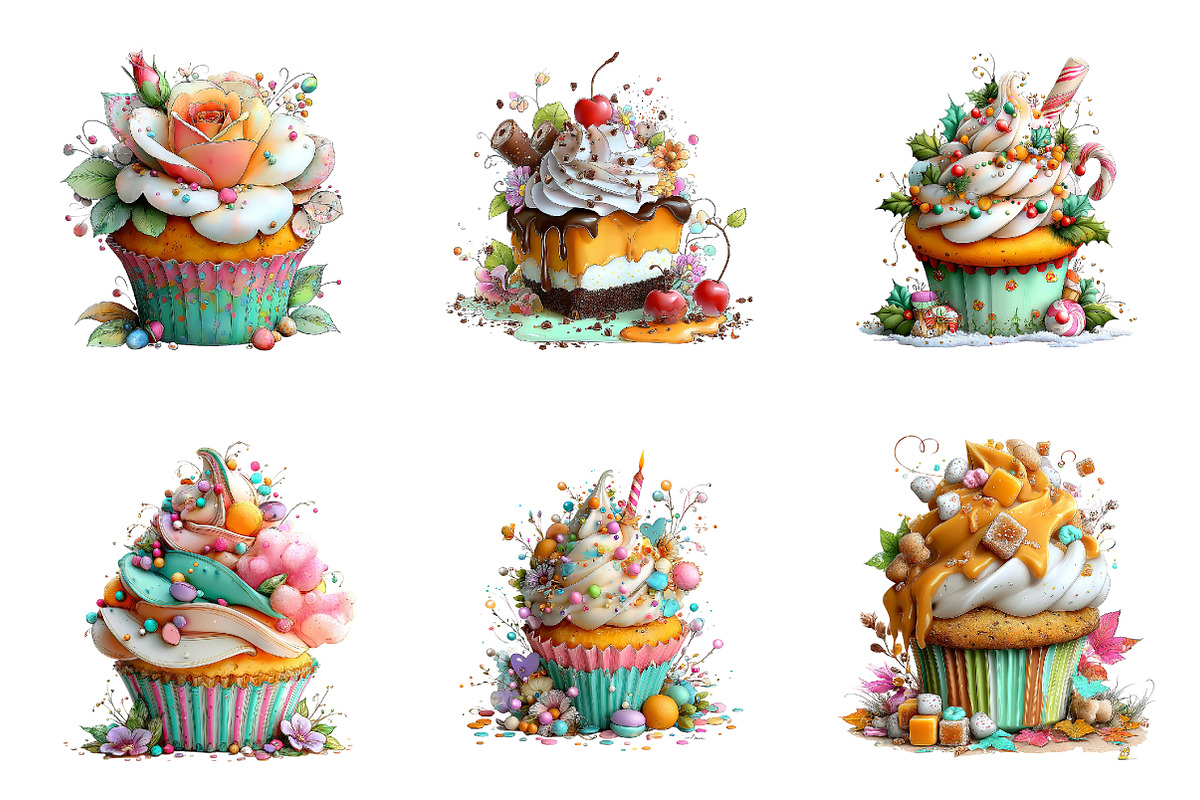 Vintage Watercolour Cupcake, a Seasonal Illustration by CreationArt (Photo 4 of 5)