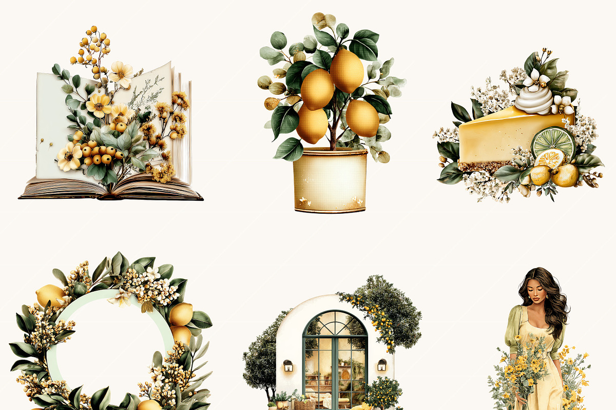 Watercolor Lemon Cottage core, an Object Illustration by BusyDaydesign