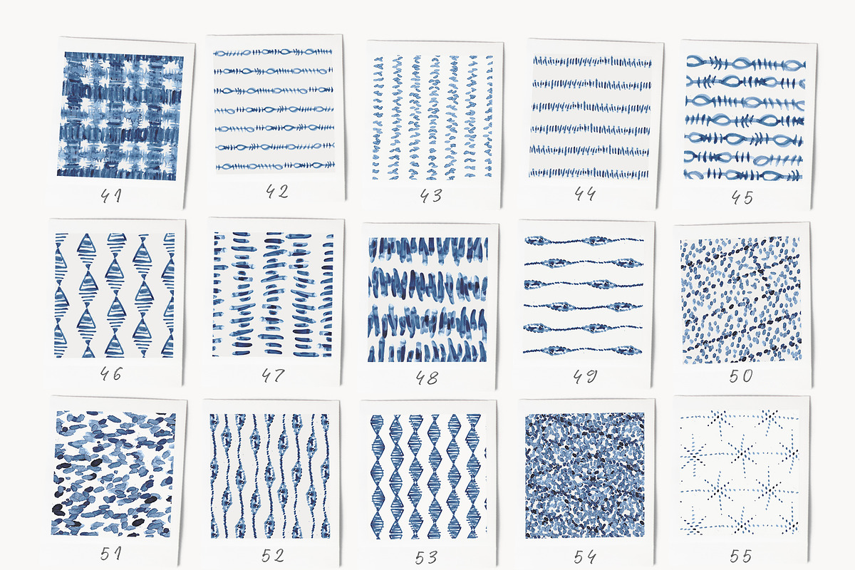 80 Indigo Blue Watercolor Patterns, a Pattern Graphic by Pink Coffie (Photo 5 of 9)