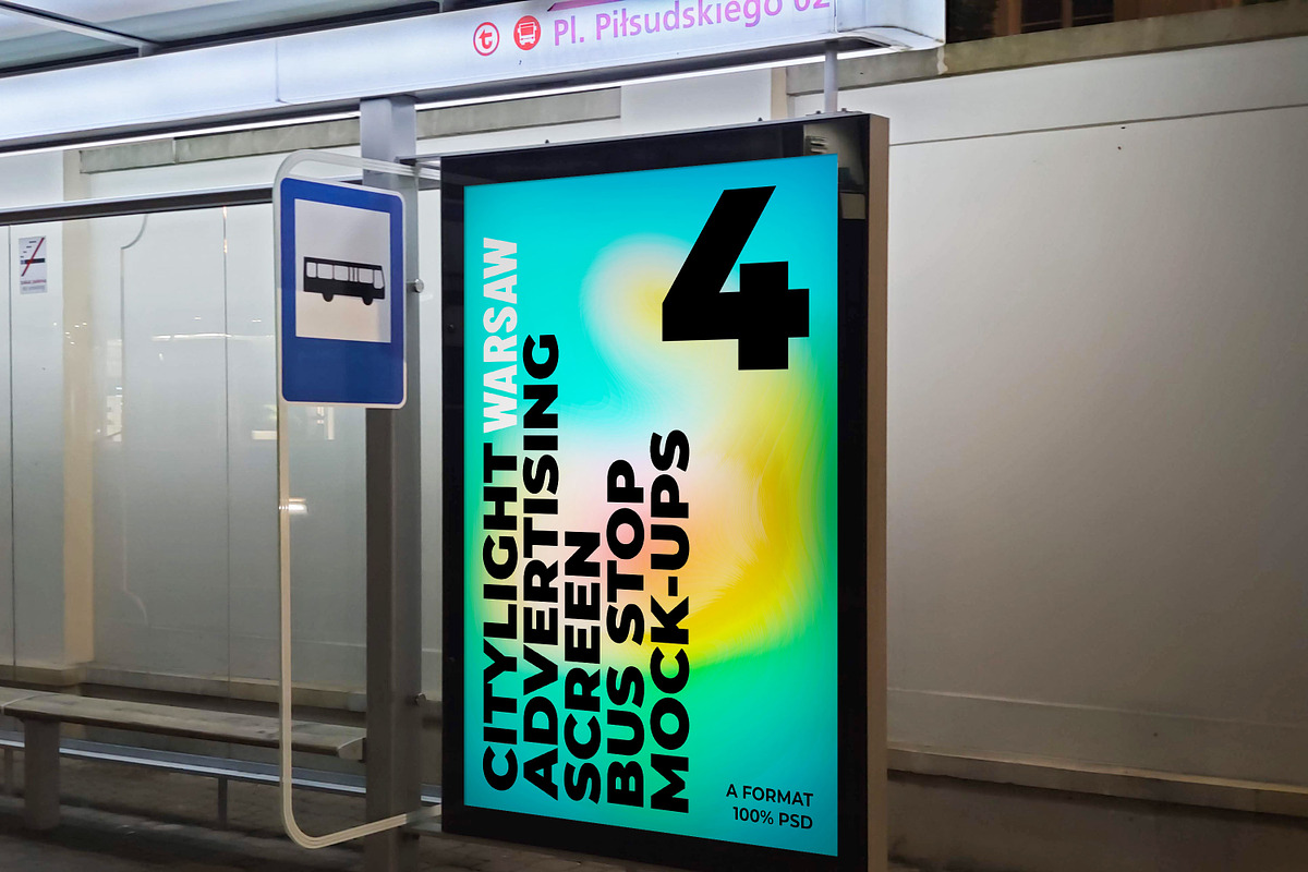 Warsaw Bus Stop Ad Screen Set 2, an Advertising Mockup by Graphic Shelter (Photo 6 of 10)