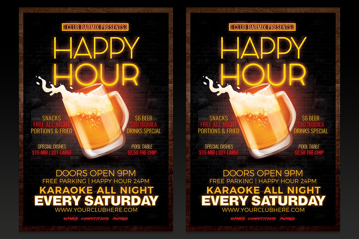 Happy Hour Flyer Template, a Flyer Template by designblends@gmail.com (Photo 1 of 3)