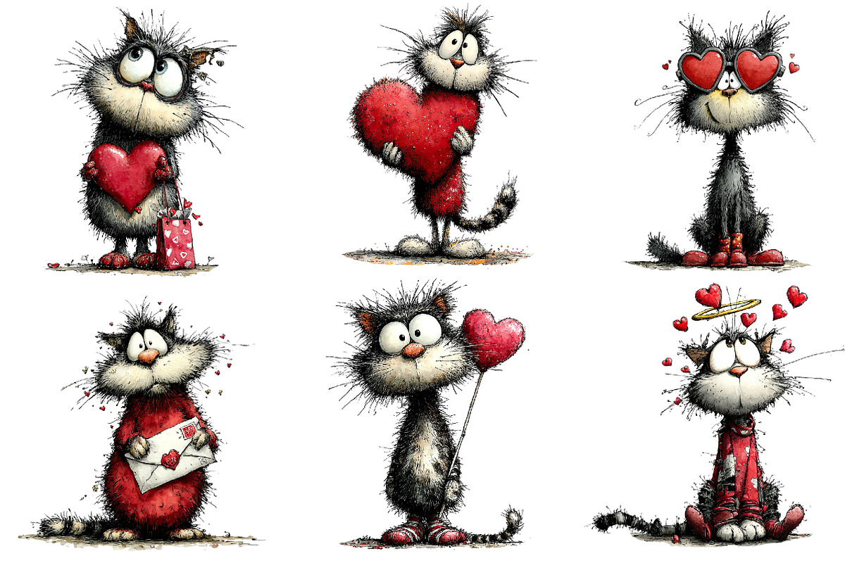 Valentines Whimsical Cats Clipart, an Illustration by Dream Creation (Photo 6 of 7)