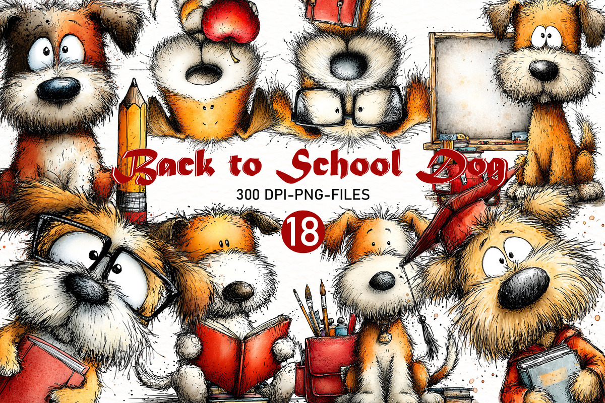 Cute Back to School Dog Clipart, a Seasonal Illustration by Designworld (Photo 1 of 8)