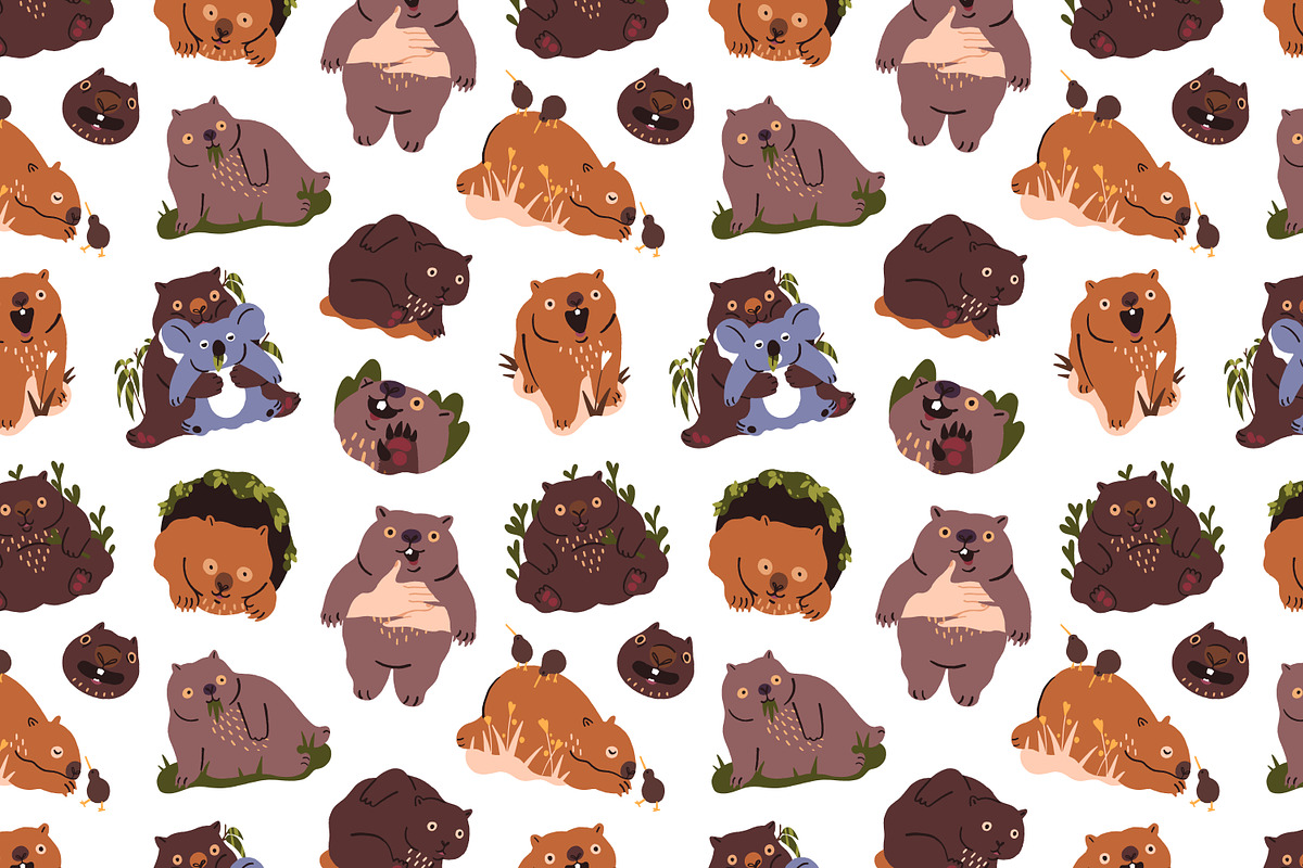 Wombats, cute funny animals set, an Animal Illustration by PaperTrident (Photo 4 of 5)