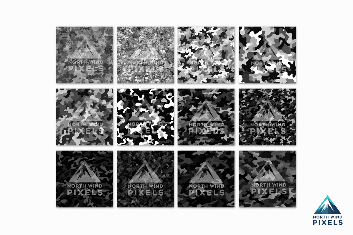 12 Black Camouflage Digital Papers, a Background Graphic by NorthWindPixels (Photo 2 of 4)