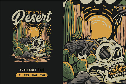 Skull in Desert Vector Illustration