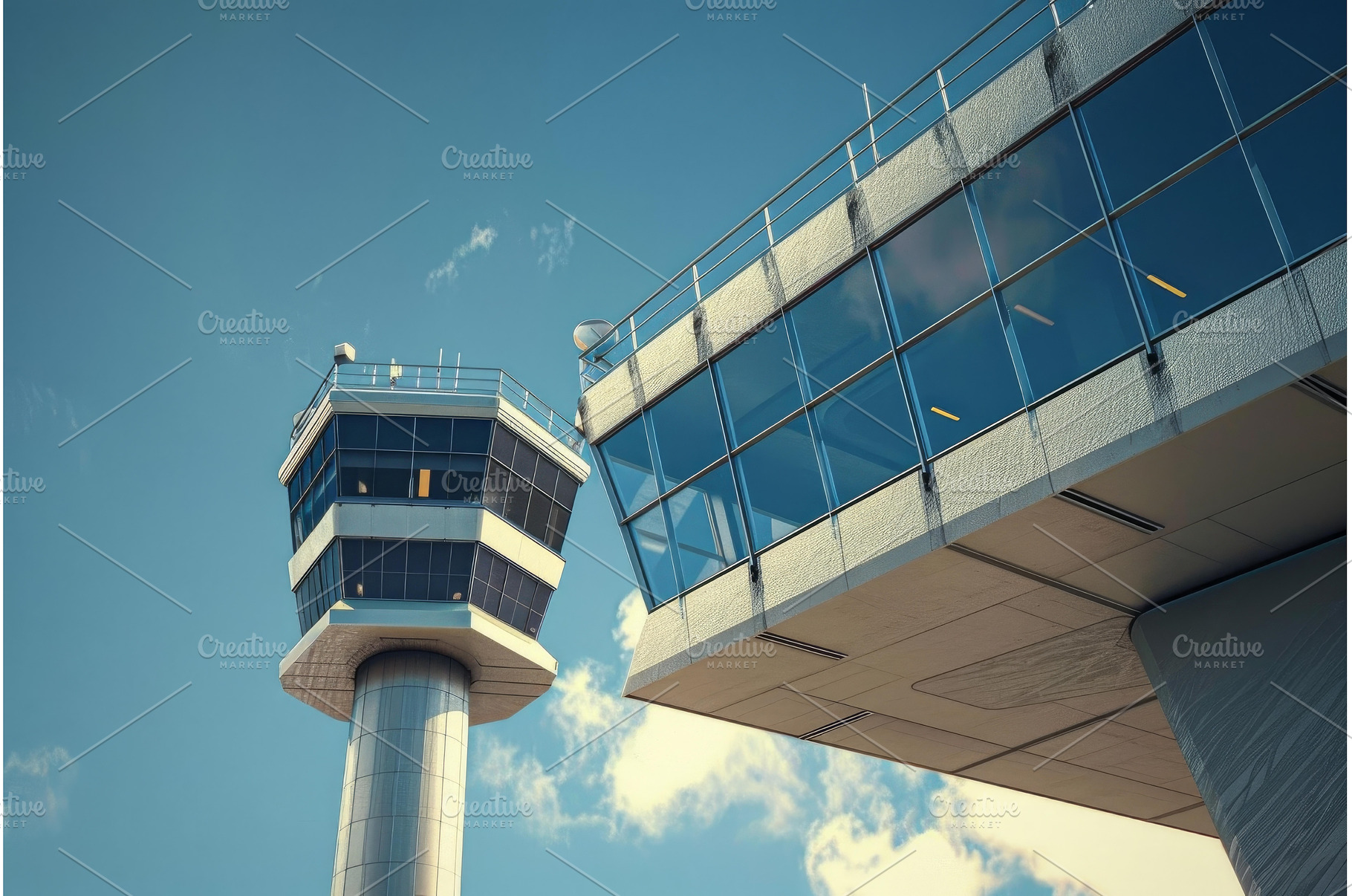 Modern airport control tower, a Transportation Photo by Ylivdesign