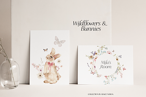 Watercolor Wildflowers & Bunnies Set