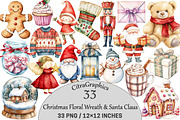 Christmas Floral Wreath & Santa Clau, an Illustration by CitraGraphics (Thumbnail 1 of 5)