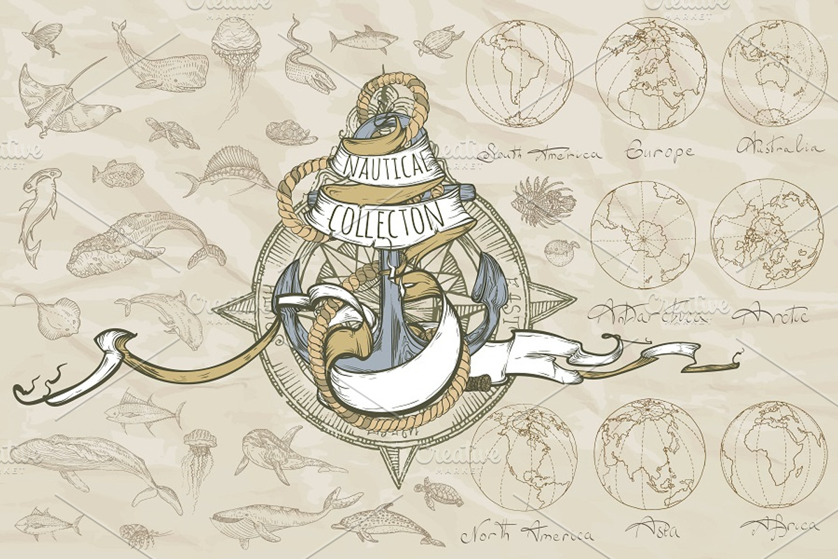 Nautical illustrations set, a Decorative Illustration by ArtOwl (Photo 1 of 4)