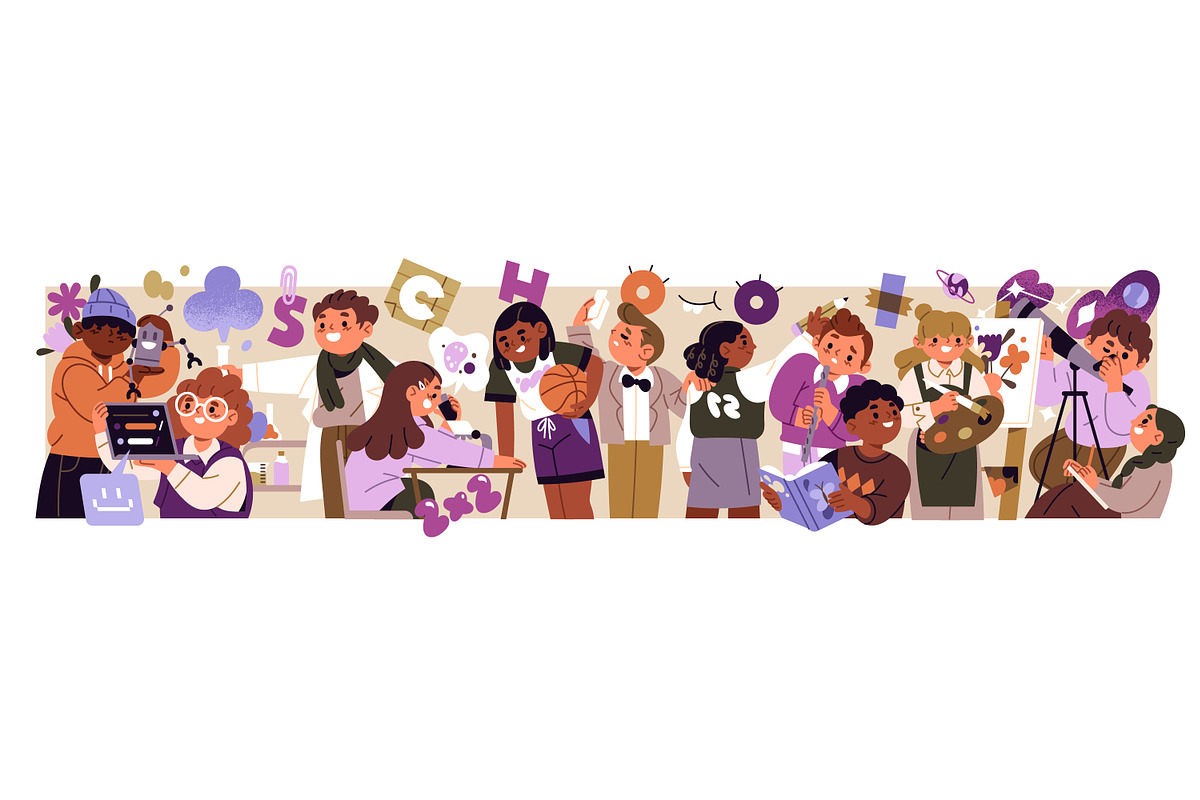 Back to school banner with kids, an Education Illustration by PaperTrident (Photo 1 of 3)