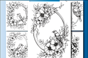 Birds and Flowers Coloring Pages, an Education Illustration by Printable Design Store (Thumbnail 5 of 7)