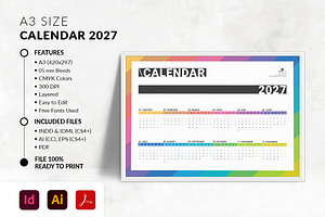 A3 2027 Landscape Calendar Template