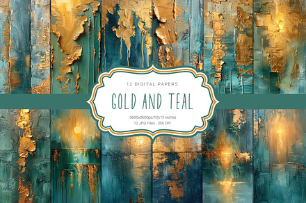 Teal and Gold Paint, a Background Graphic by Curve Design