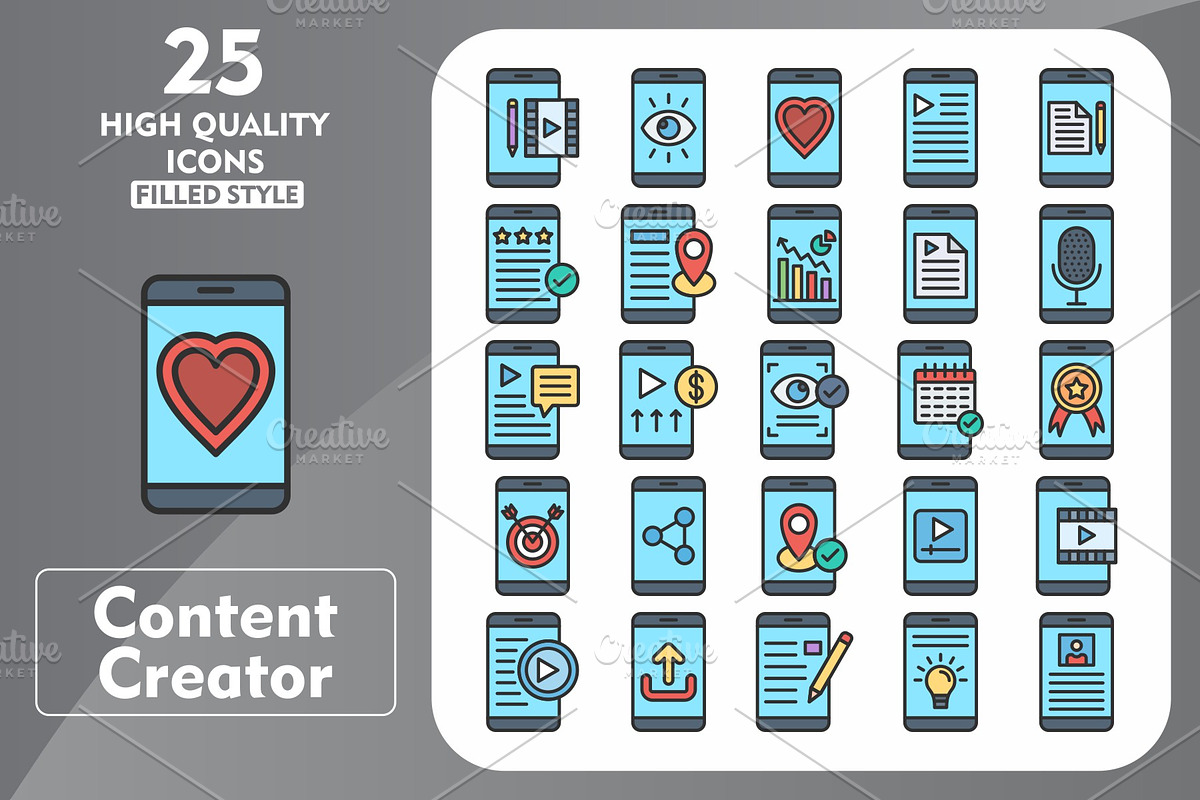 Content Creator 25 Line Filled Icons, an Icon by Pexelpy