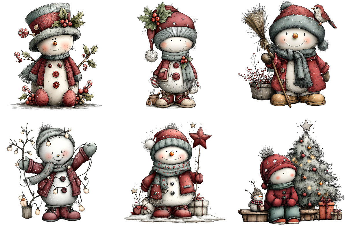 Whimsical Christmas Snowman Clipart, an Illustration by DreamArtGraphic (Photo 2 of 5)