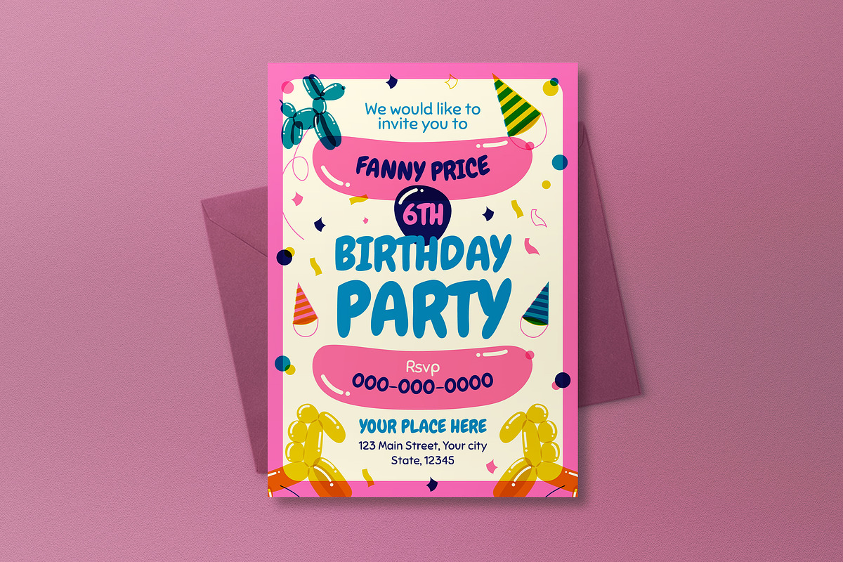 Riso Print Kids Birthday Invitation, an Invitation Template by graphicook (Photo 2 of 3)