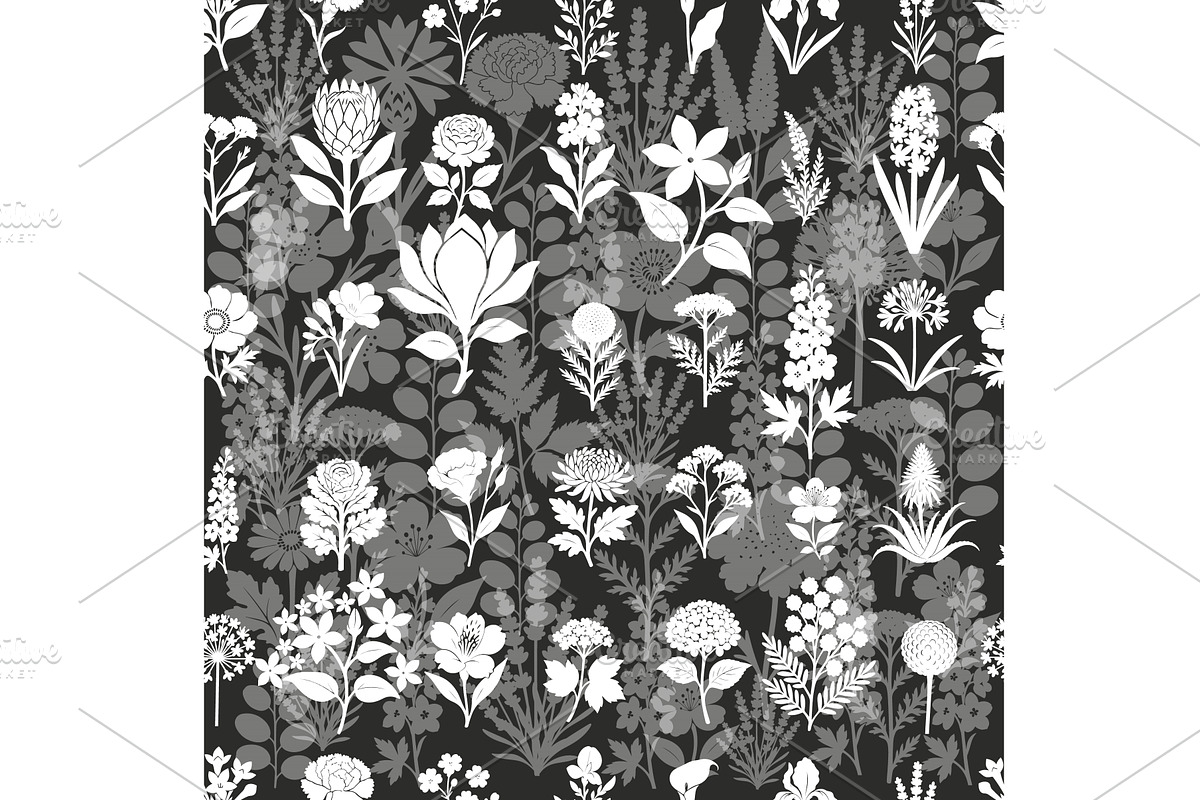 Seamless floral monochrome black and, an Object Illustration by Nenahliadava Design
