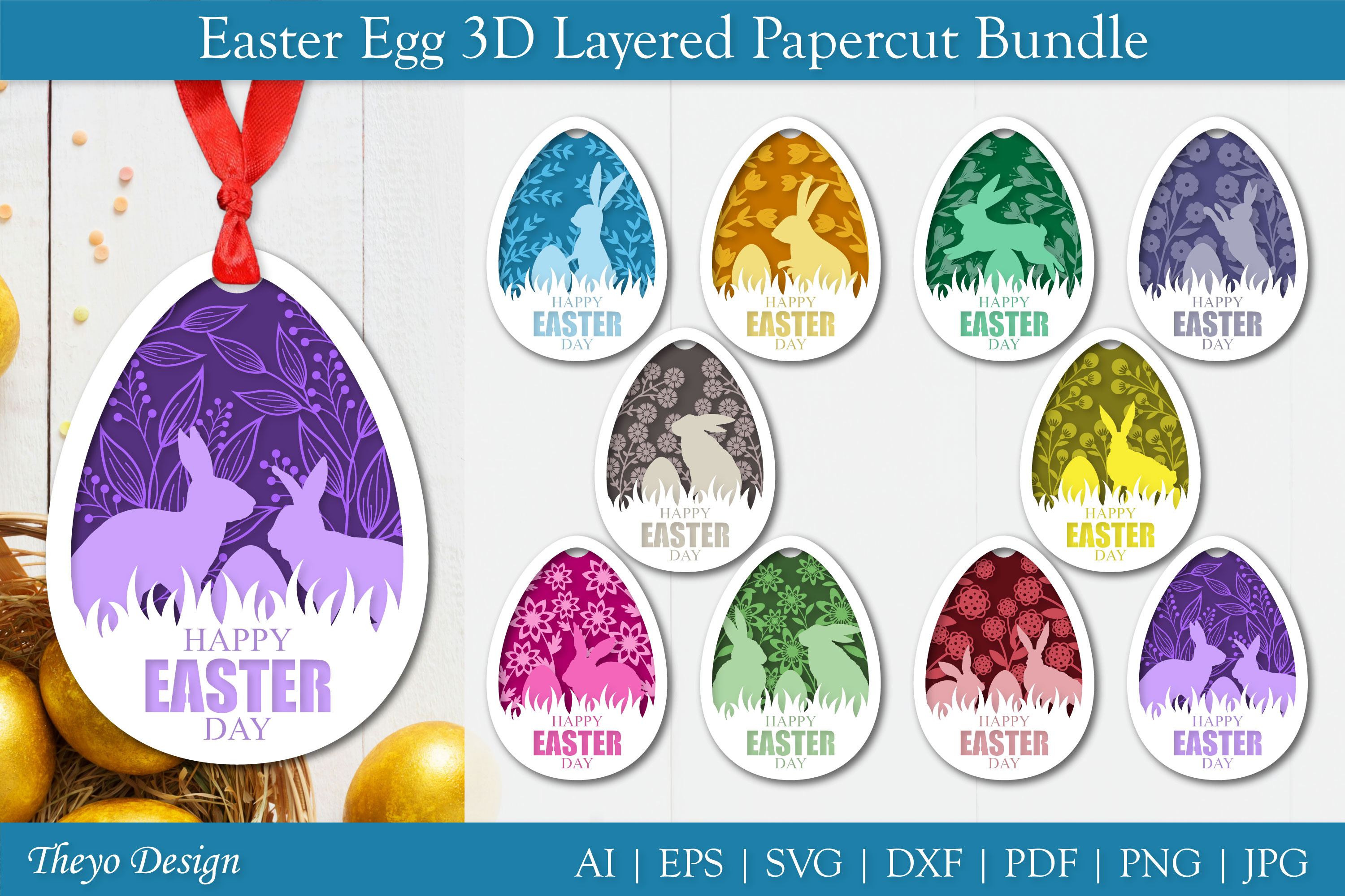 10 Easter Bunny Layered Papercut SVG, an Illustration by Theyo Design