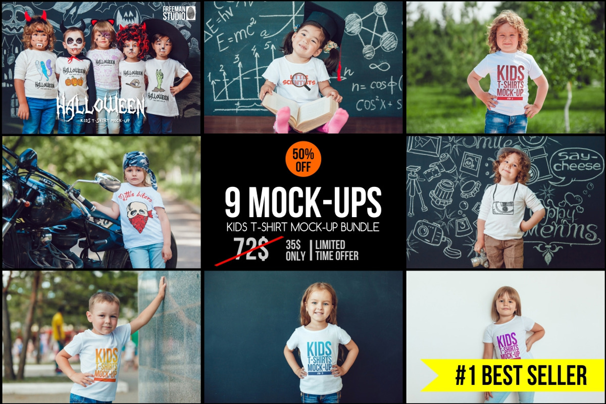 Kids T-Shirt Mock-Up's Mega Bundle, a Shirt Mockup by Freeman Studio (Photo 1 of 12)
