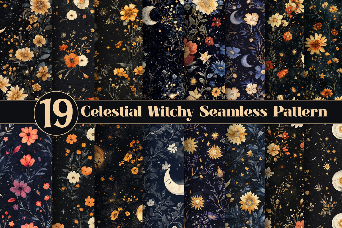 Celestial Floral Seamless Patterns, an Illustration by Dream Creation (Photo 1 of 5)