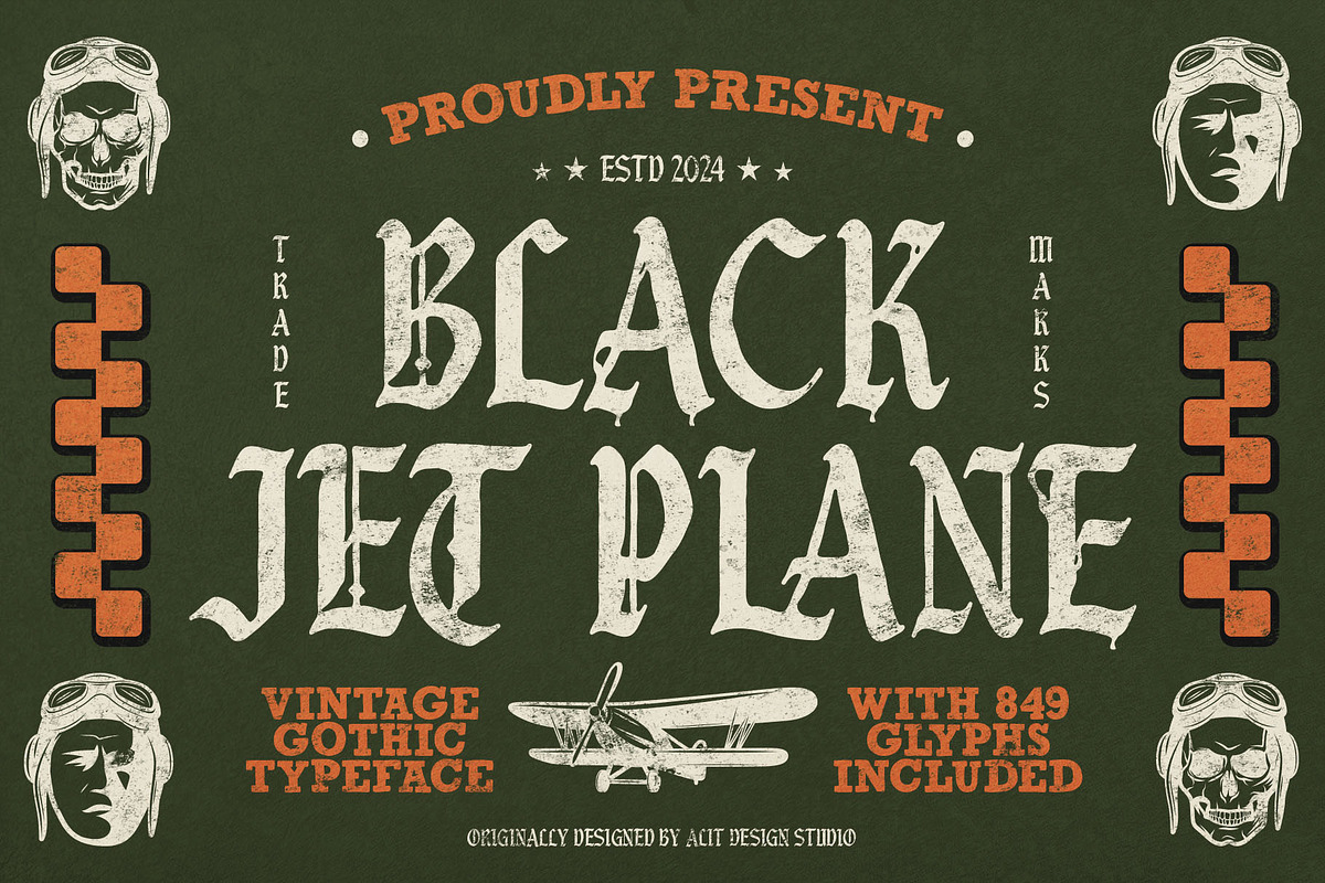 Black Jet Plane Typeface, a Blackletter Font by alit design (Photo 1 of 17)