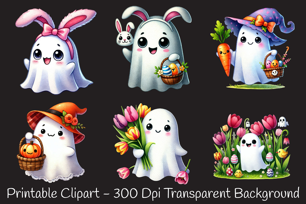 happy spooky Easter cute ghost Png, an Illustration by RobertsArt (Photo 4 of 7)