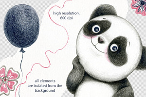 Funny Panda - Color Pencil Clipart