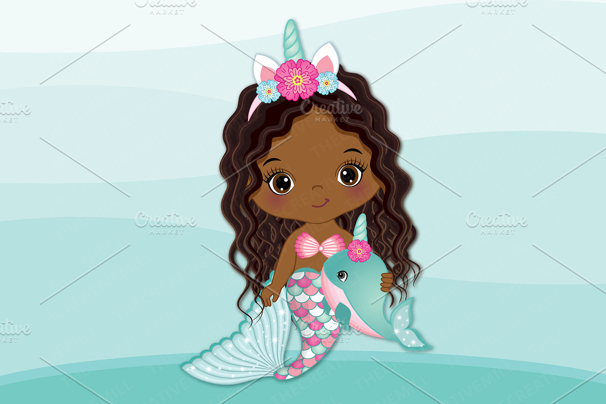 Vector Afro Baby Unicorn Mermaid, an Illustration by TheCreativeMill (Photo 5 of 5)
