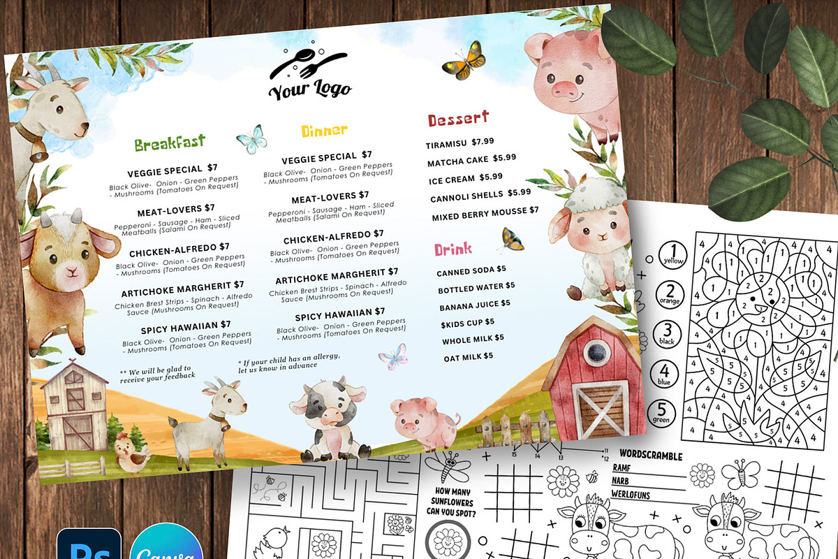 Cute Farm Animals Kid’s Menus, a Marketing Template by AIW SOLUTIONS (Photo 1 of 4)