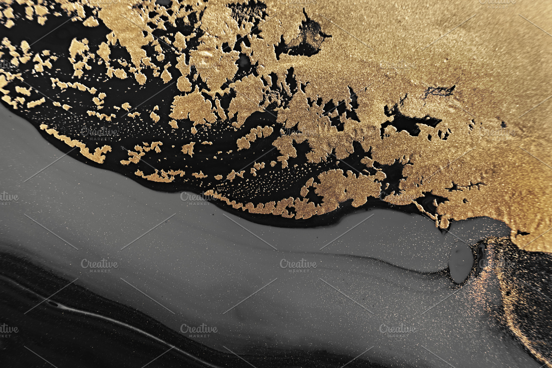 Fluid Art. Metallic gold and gray abstract waves. Marble effect background or t, an Abstract Photo by colnihko