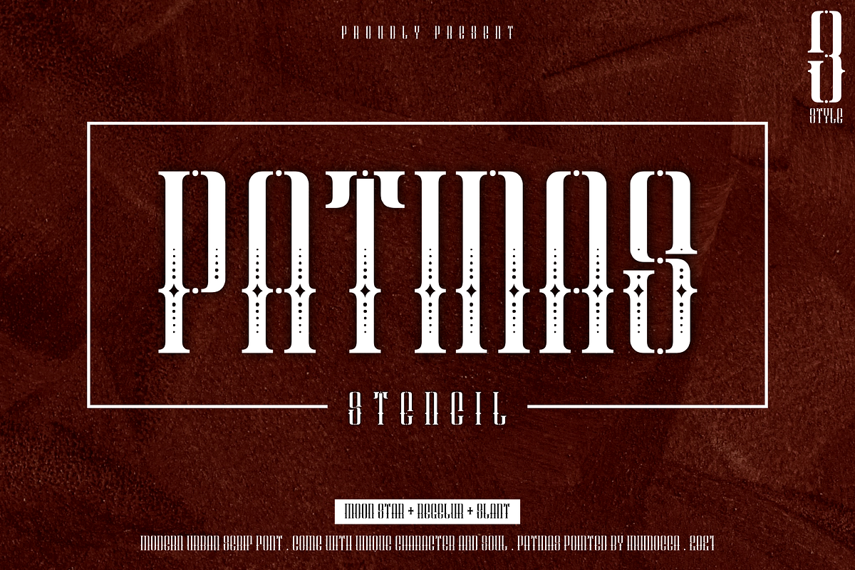 Patinas Stencil (Family Font), a Serif Font by inumocca_type (Photo 1 of 10)