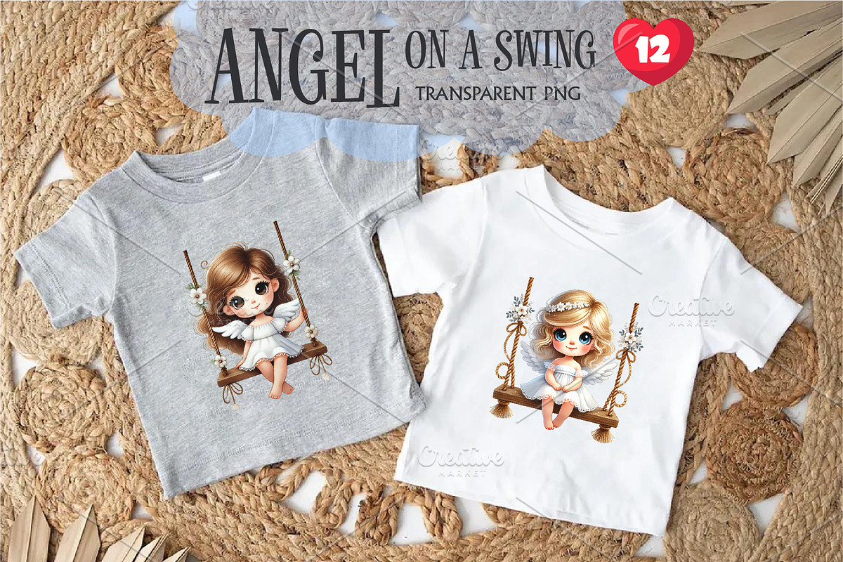 Cute Angel on Swing. Clipart, PNG., an Animal Illustration by KENO Mascots (Photo 3 of 8)