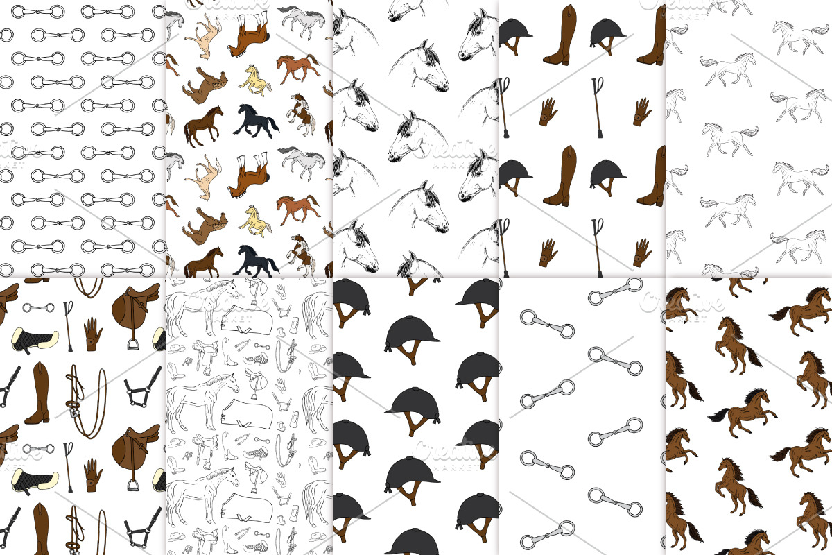 Equestrian seamless patterns set, a Pattern Graphic by Swetsol (Photo 2 of 9)