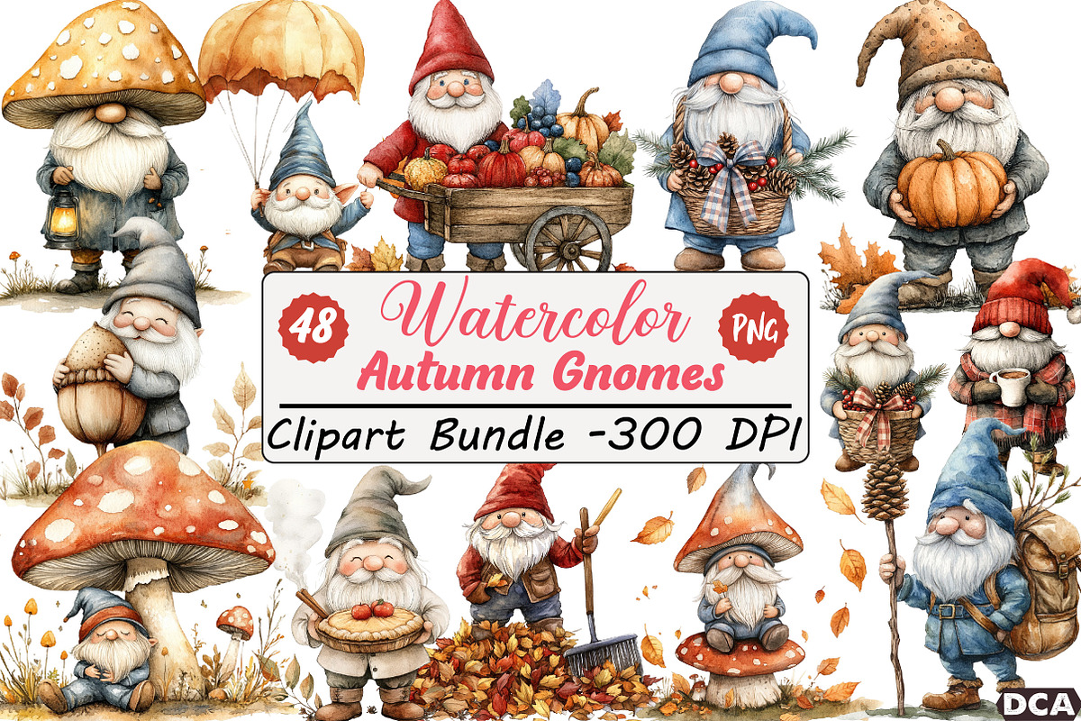 Autumn Gnomes Clipart, an Illustration by DreamCafeArt (Photo 1 of 7)