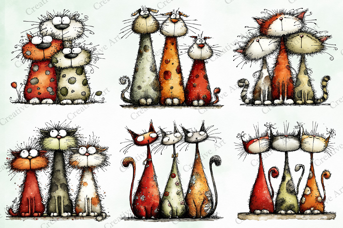Whimsical Christmas Cats Clipart, an Illustration by Creative Art (Photo 2 of 13)