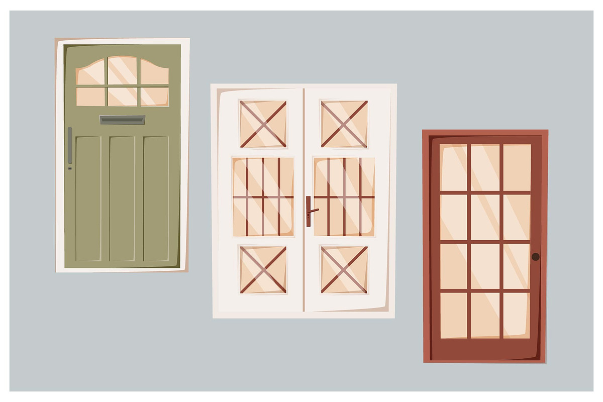 8 Cartoon Vector Doors, an Object Illustration by EeKayStore (Photo 2 of 2)