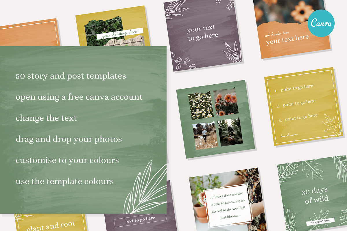 Botanical Instagram Templates, a Social Media Template by CreativeWilderness (Photo 2 of 9)
