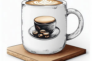 Latte art in a mug coffee beans desi, a Food & Drink Photo by Pixeness Studio