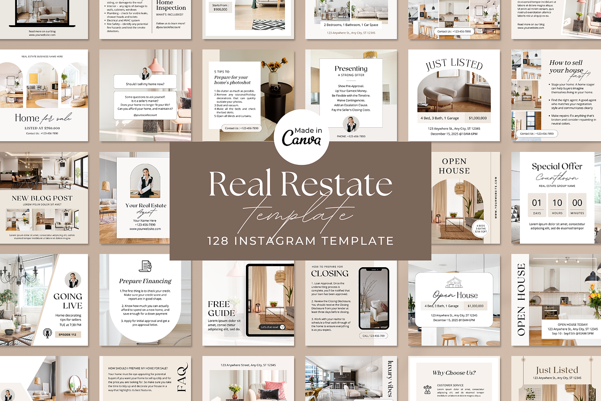 Real Estate Instagram Post Templates, a Social Media Template by ShopRShop (Photo 1 of 10)