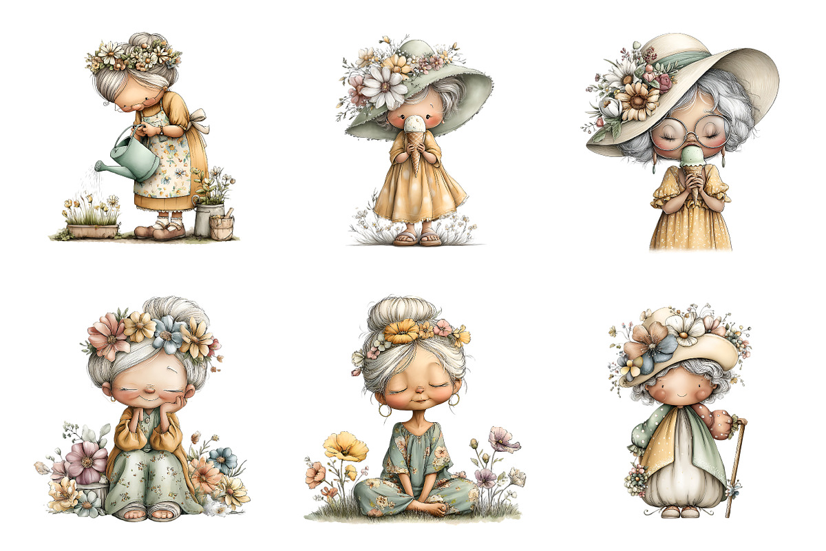 Whimsical summer grandma clipart, an Illustration by SinaCreation (Photo 2 of 8)