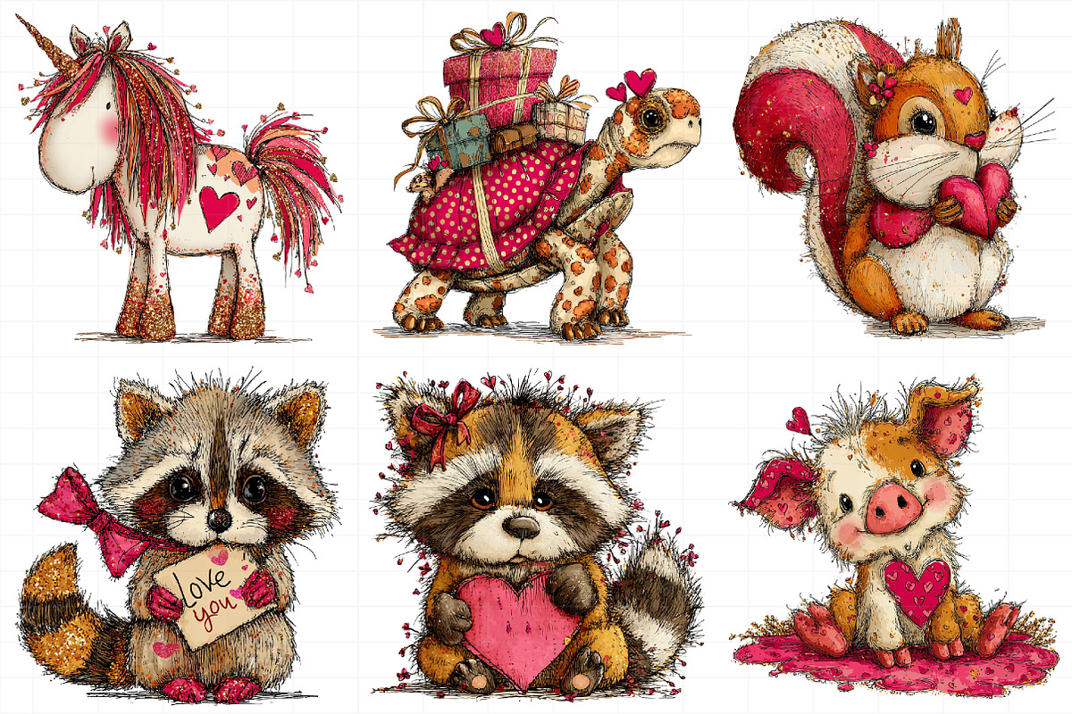 Valentine's Whimsical Animals Clipar, an Illustration by Daily.Designs (Photo 4 of 5)